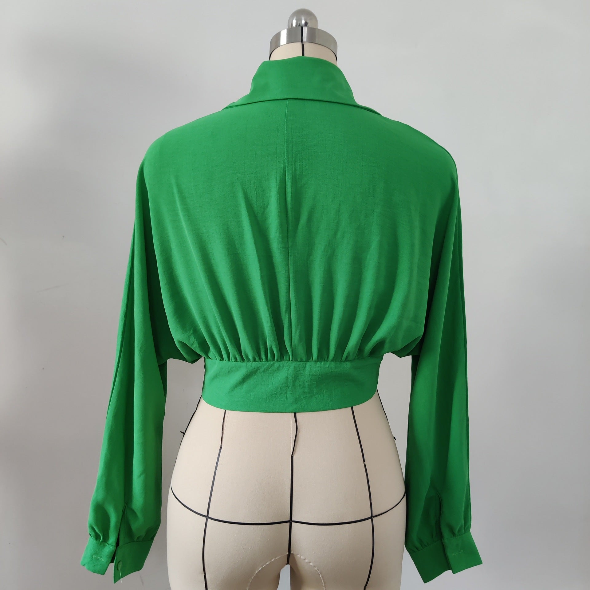 Women's Lace Up Long Sleeve Cardigan Spring Summer Bat Sleeves Crop Loose Shirt 16