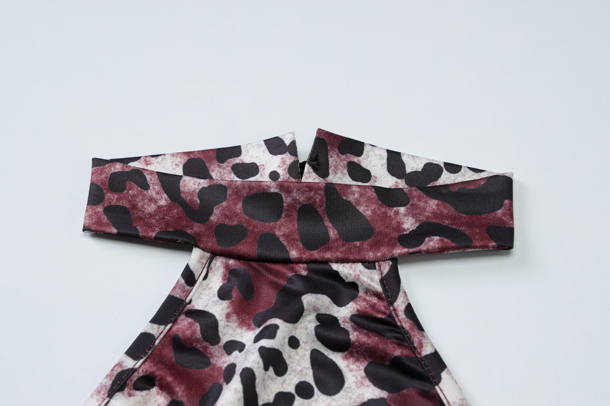 Summer Women’s Leopard Print Halter Neck Sleeveless Vest and Patchwork Bell Bottom Pants Set 15