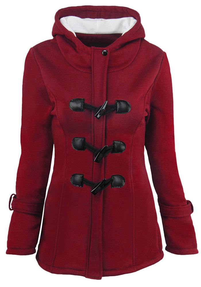 Autumn Women's Fashion Solid Color Long Sleeve Hooded Button Cardigan Casual Jacket