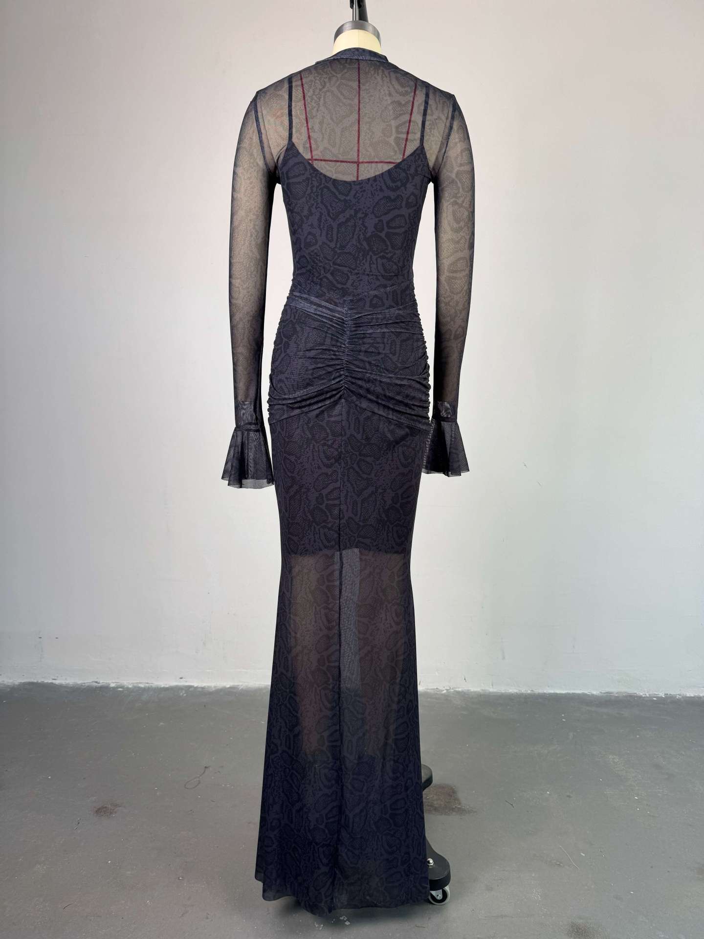 Women Elegant Half High Neck Lace Long Sleeve Bodycon Dress 5