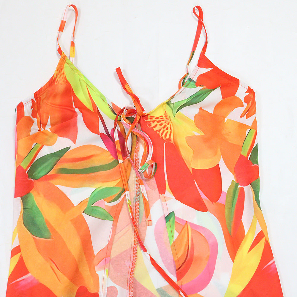 Women Suspender Lace-up Sexy Top Wide-Leg Pants Two-Piece Set 13