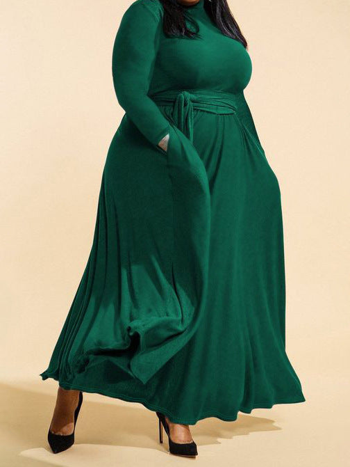 Plus size Women high neck long sleeve dress 5