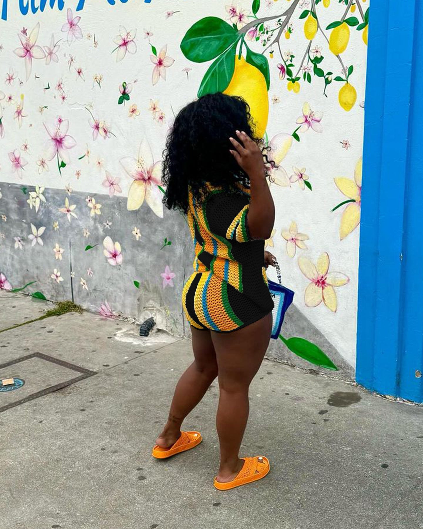 Women's Sexy Hollow See-Through Turndown Collar Knitting Two Piece Shorts Set 18