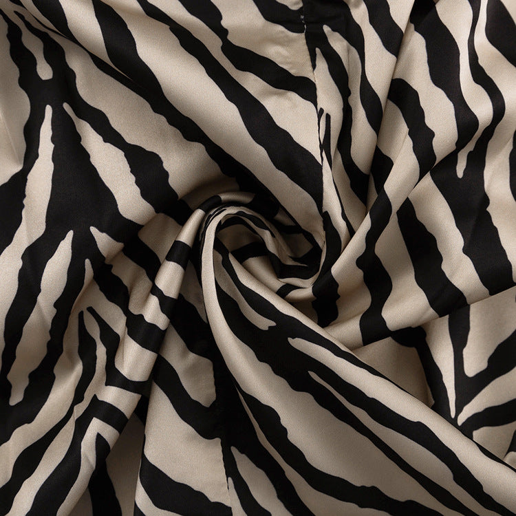 Long-Sleeved Zebra Stripes Crop Top High-Waist Fishtail Skirt Two-Piece Set Women's Clothing 18