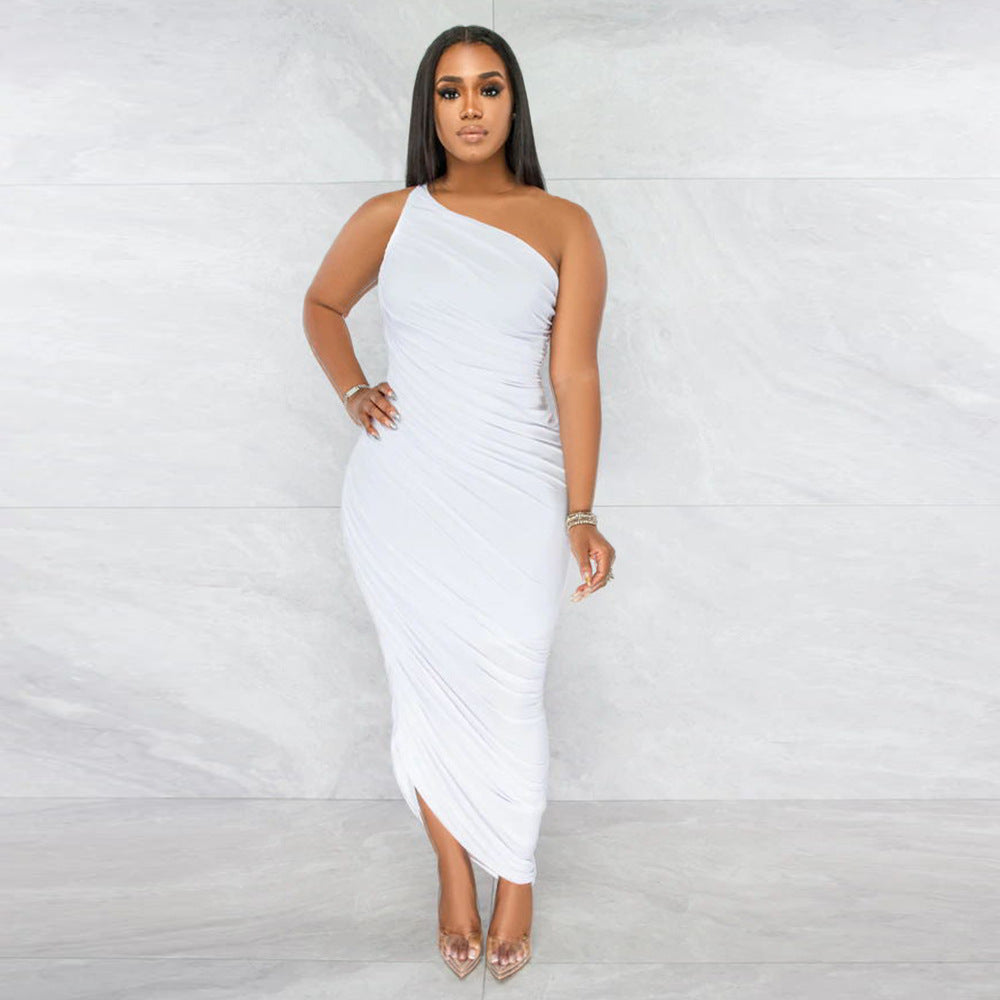 Casual sexy bodycon skirt Slash shoulder slim dress