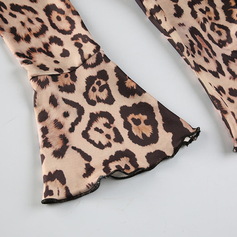 Women Leopard Lace Hollow Lace Sexy V-Neck T-Shirt Top 14