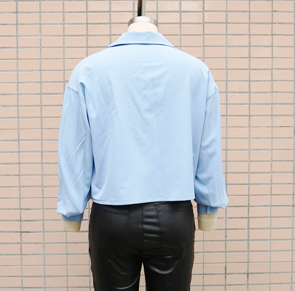 Spring Autumn Women's Fashion Solid Color Long Sleeve Chic Casual Shirt 14