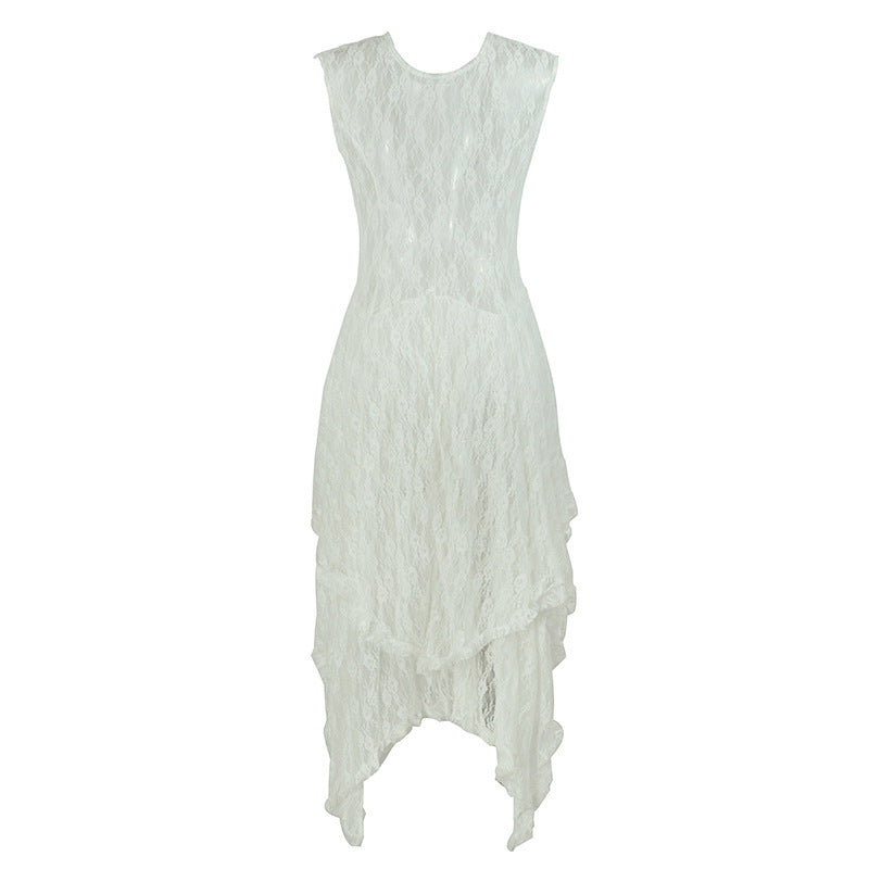 Fashion Women's Clothing Irregular High-Low Lace Sexy Long Dress 10