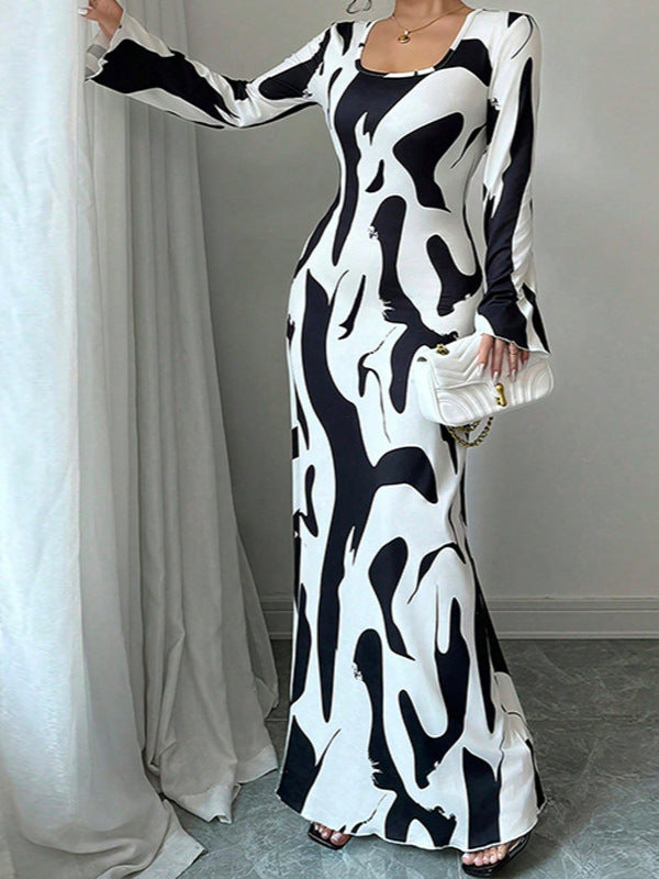 Elegant Floral Bell Sleeve Maxi Dress Womenƒ??s Chic Fall Winter Dress 4