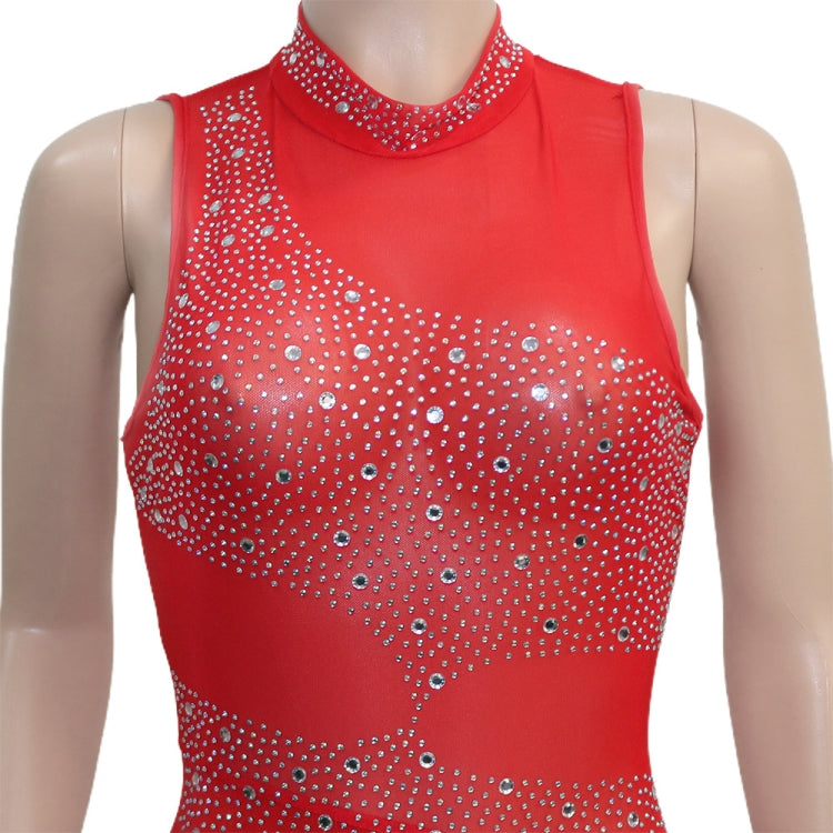 Spring Sexy Red Mesh Patch Beaded Sleeveless Party Jumpsuit 7