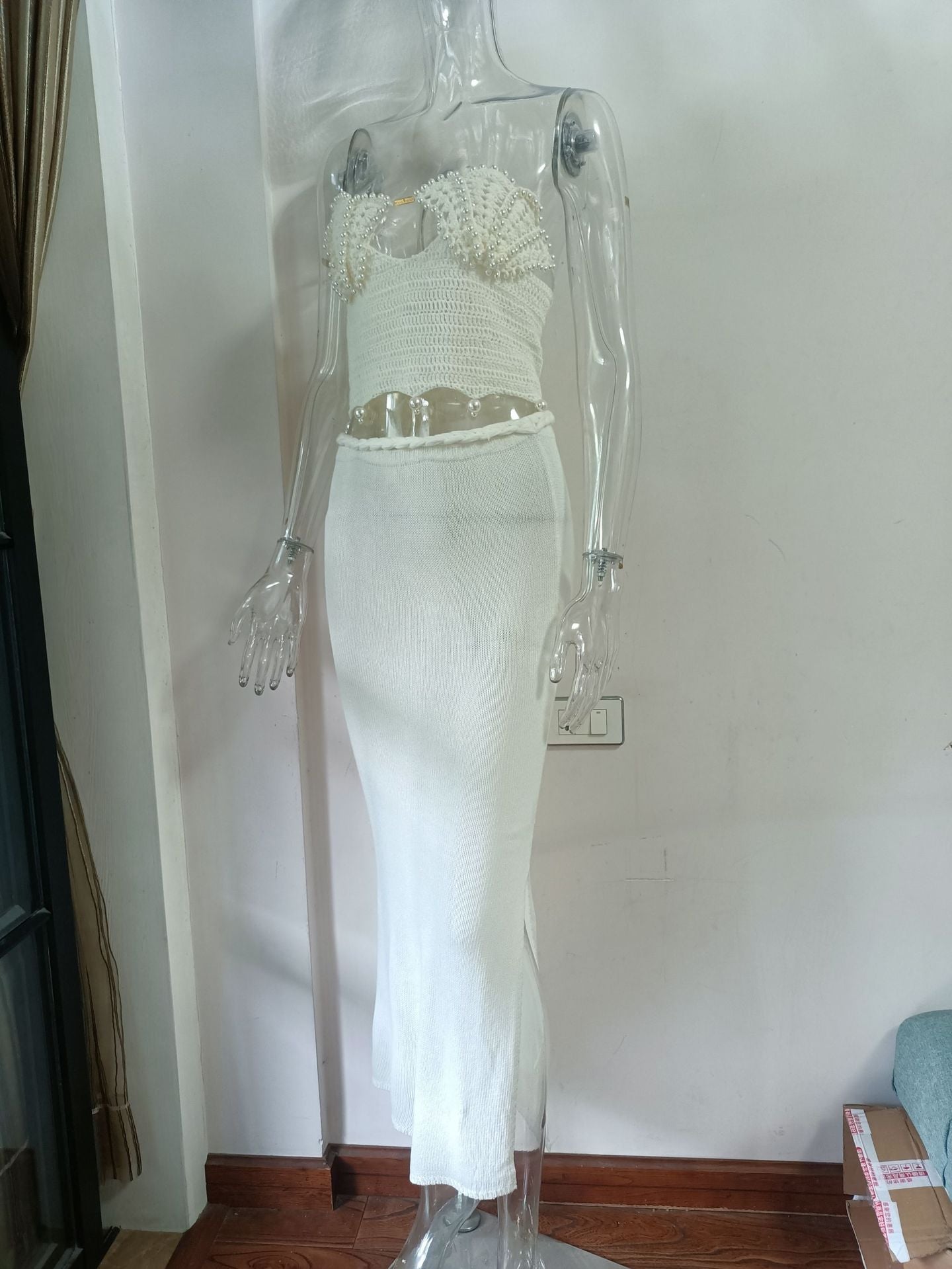 Women summer beaded Strapless Top and Skirt two-piece set 13