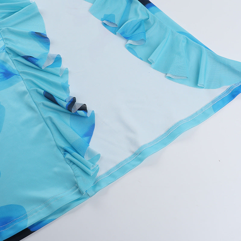 Women Holidays Print V-neck Lace-Up Ruffle Slit Dress 14