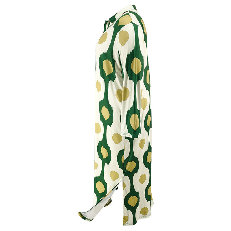 Plus Size Women Turndown Collar Long Sleeve Slit Loose Dress 20