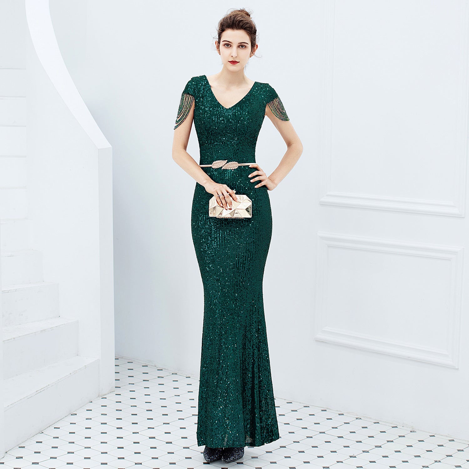 Women Formal Party Elegant Sequin Evening Dress