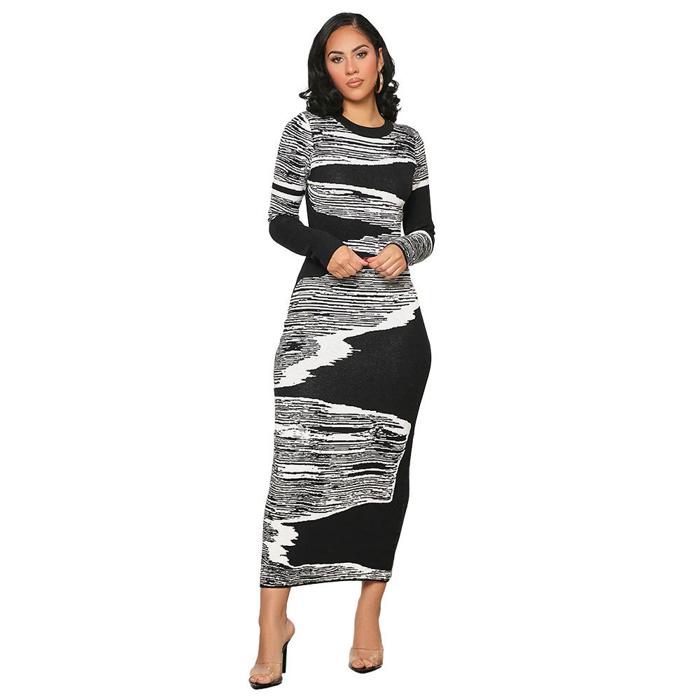 Women Printed Long Sleeve Maxi Dress