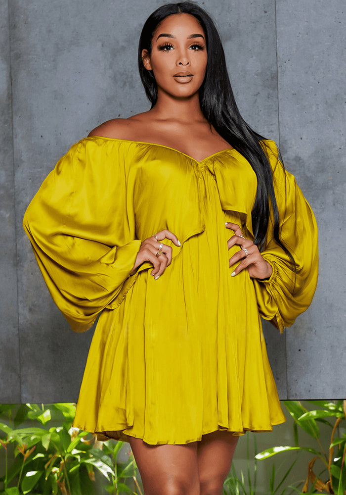 Women's Spring Summer Chic Off Shoulder Sexy Solid Color Color Bat Sleeves Dress