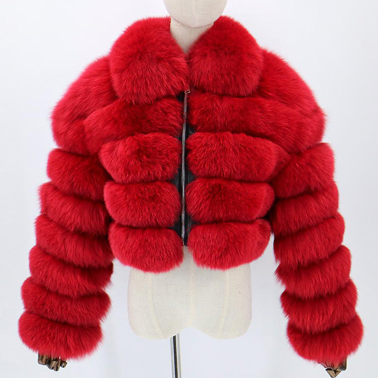 Long Sleeve Turndown Collar Faux Fur Women's Jacket 40