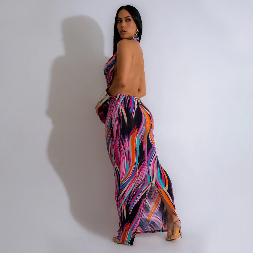 Women Sexy Backless Halter Neck Maxi Dress 6