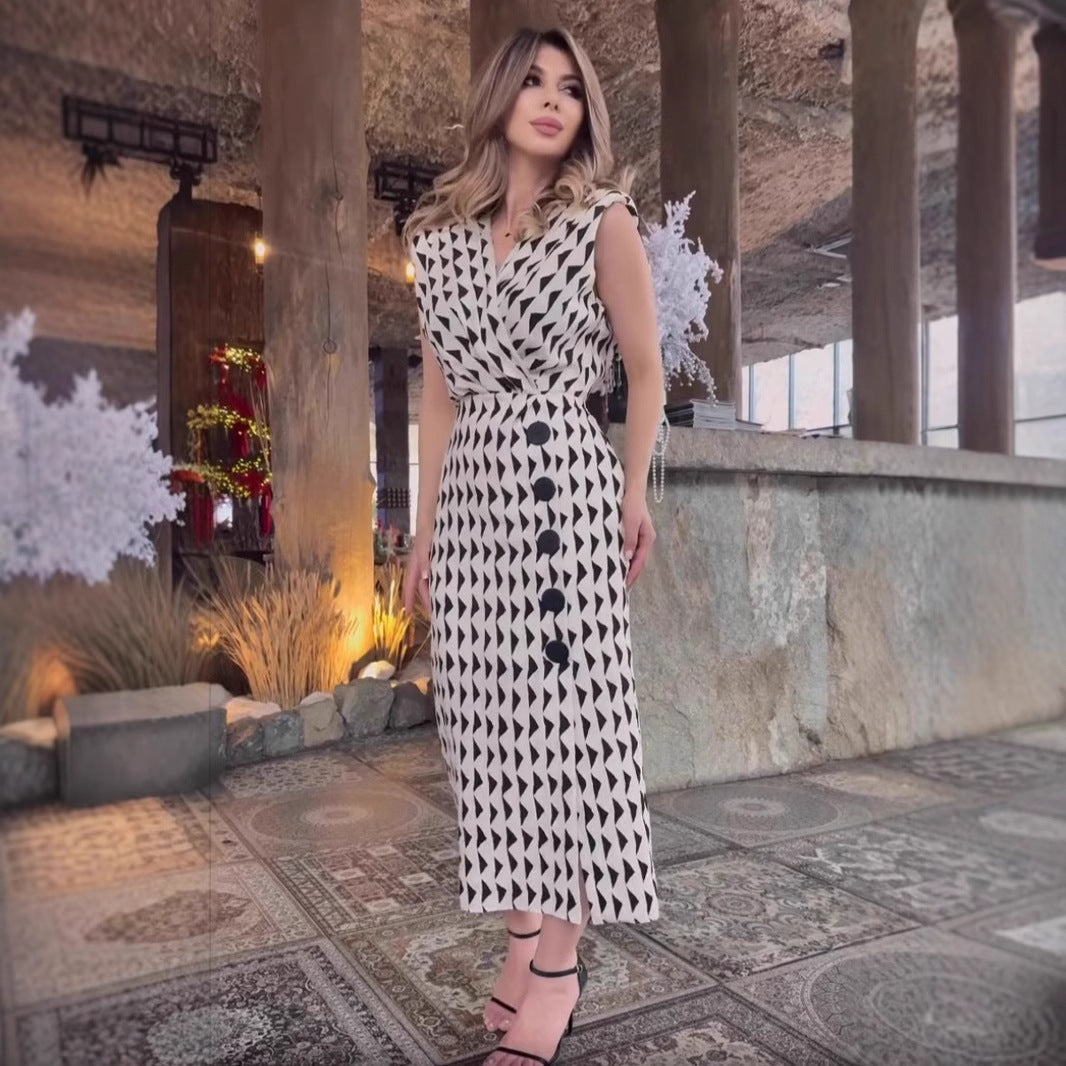 Women Elegant Print Sleeveless Dress 4