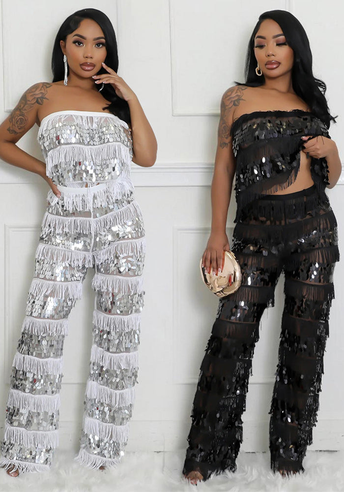 Strapless top loose trousers sexy two-piece Set for women