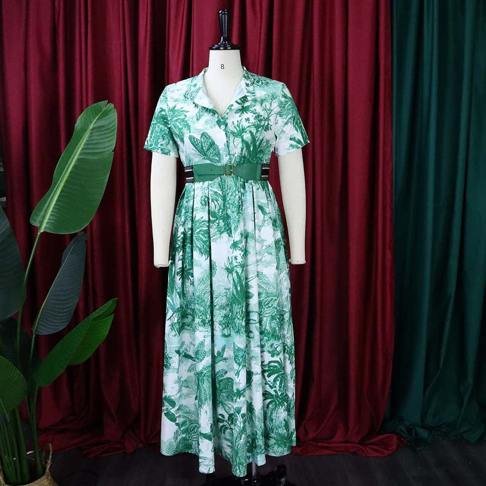 Plus Size Summer Women Printed Short Sleeve Dress 16