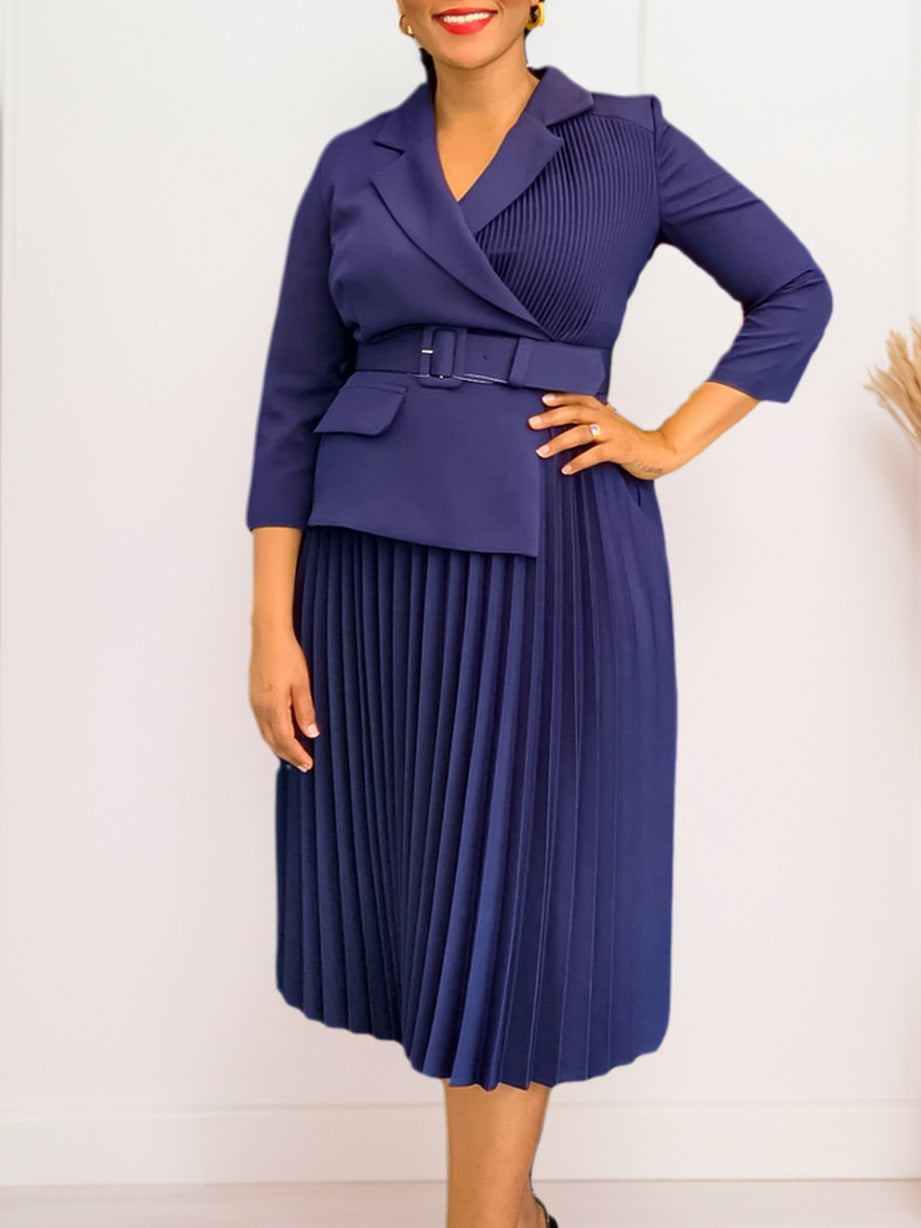 Women Fall/Winter Turndown Collar Pleated African Dress