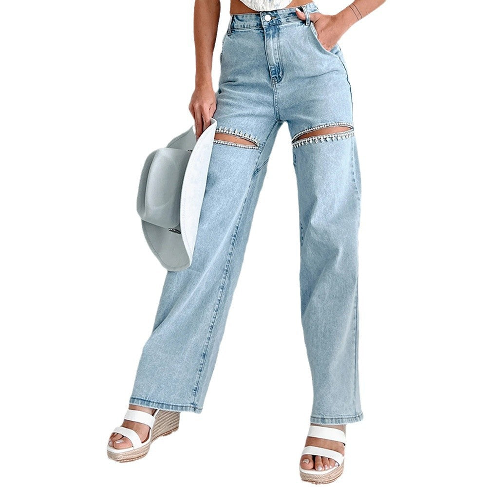 Women Ripped Wide-Leg Denim Pants 6
