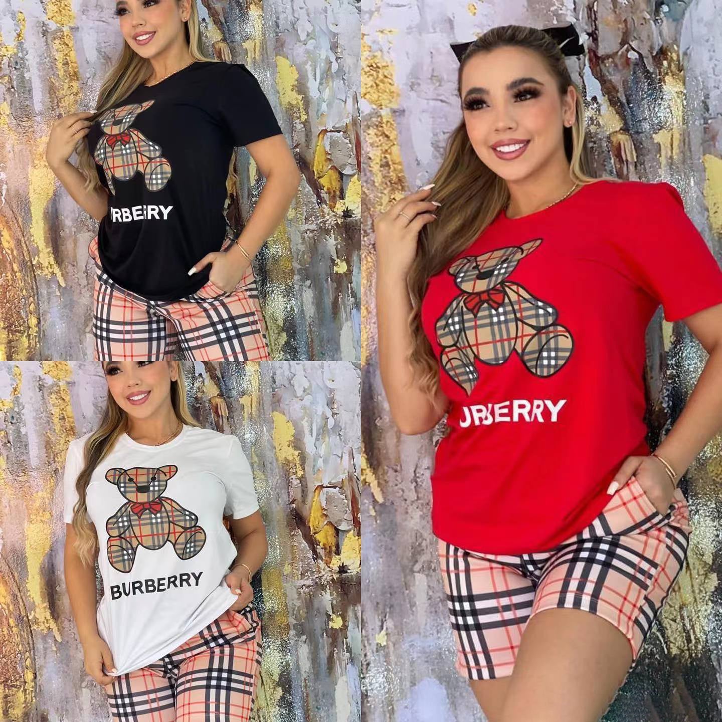 Women's Summer Bear Round Neck Short Sleeve Two Piece Shorts Set 8