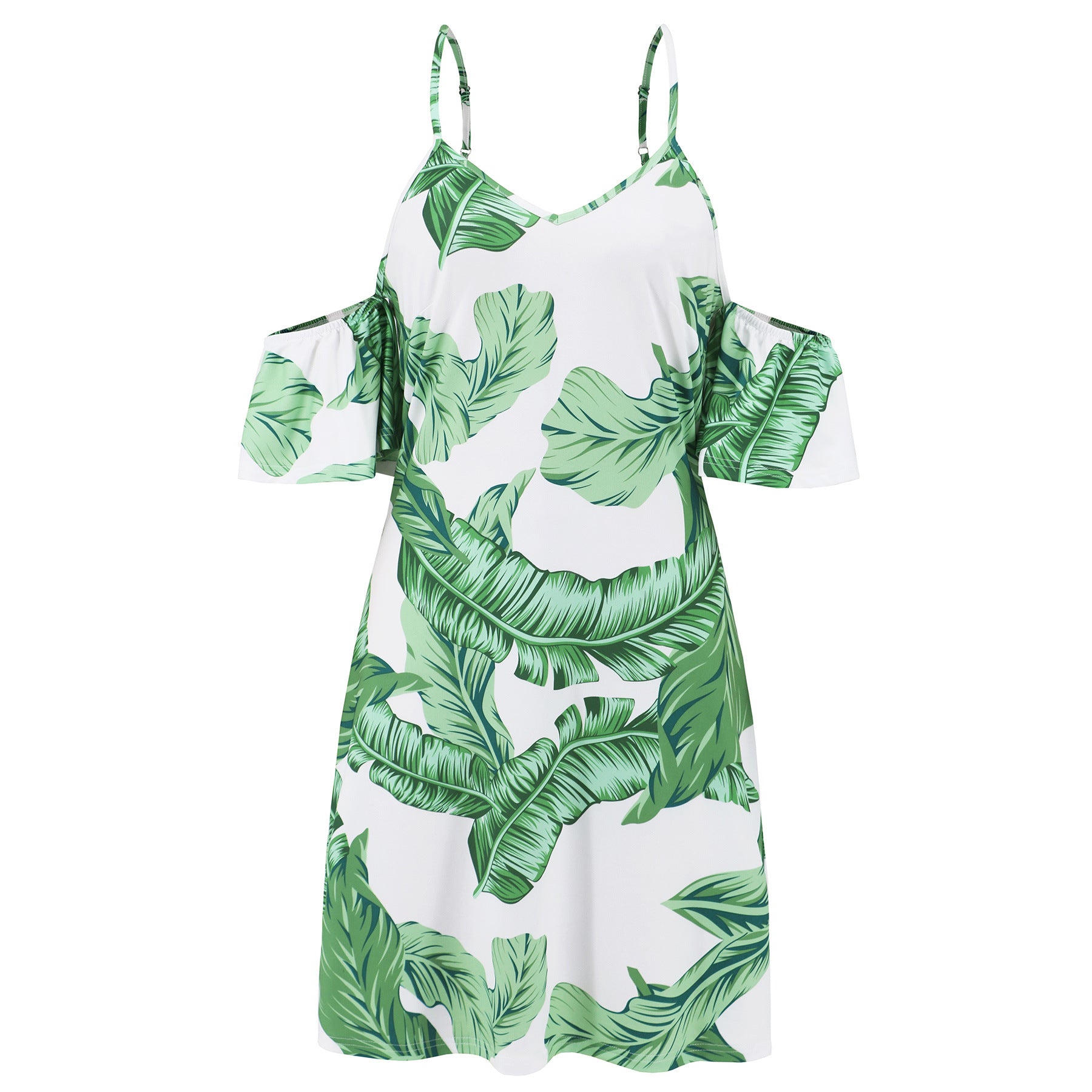 Summer Fashion Sexy Strap Ruffle Sleeve V-Neck Print Chic Dress 12