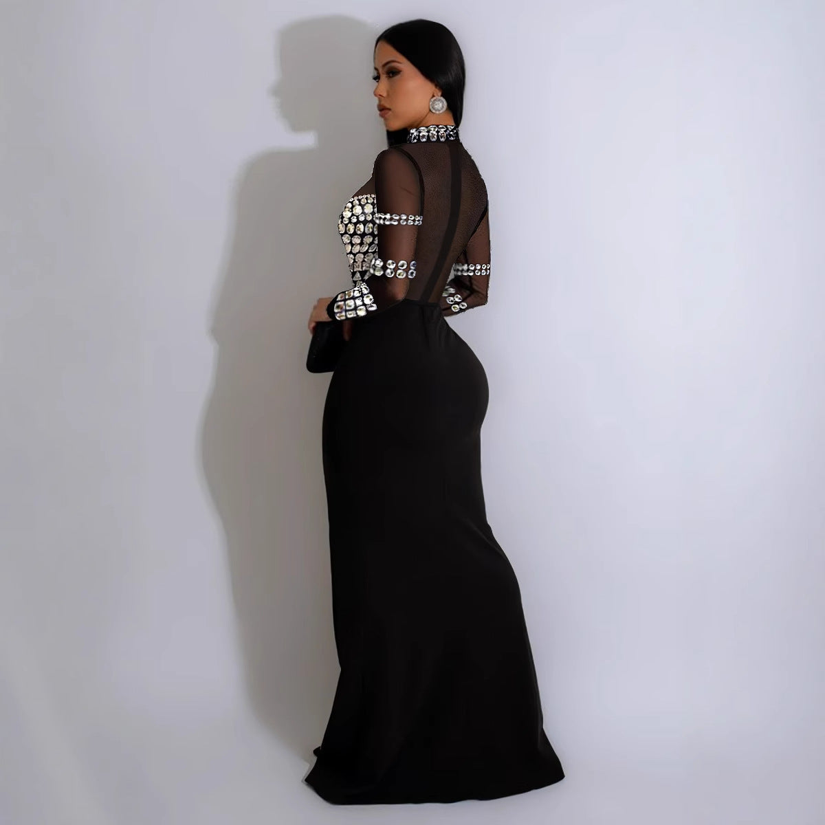 Sexy Beaded See-Through Patchwork Slim Fit Night Club Dress 3