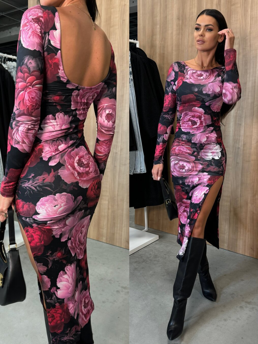 Autumn Street Print Sexy Slit Irregular Dress 5