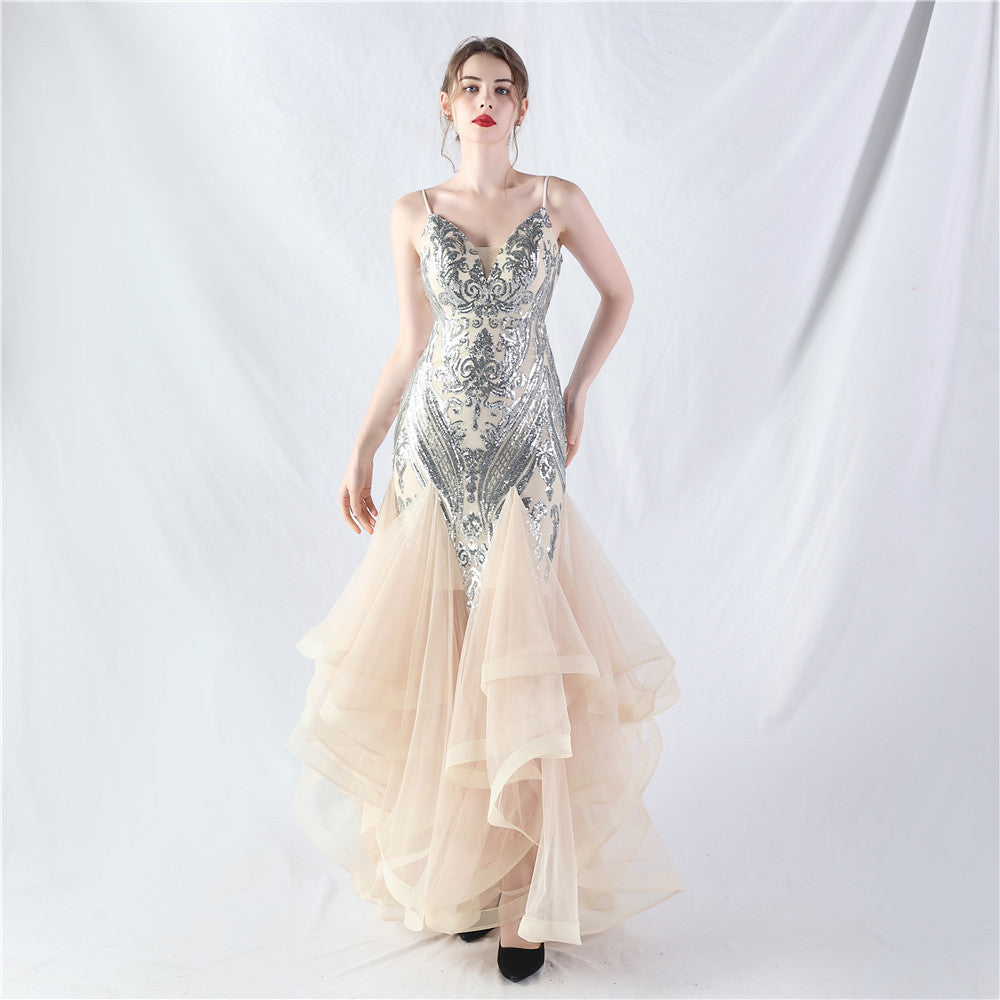 Women Sequin Patchwork Mesh Evening Dress 13