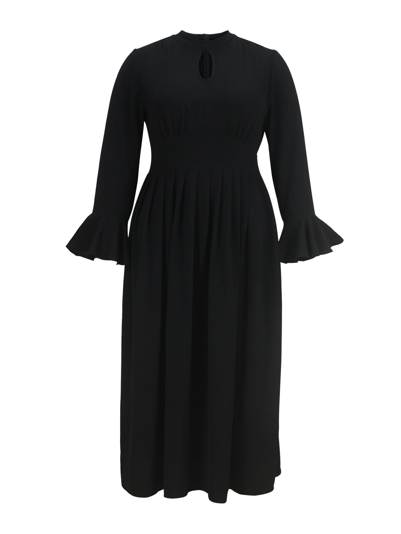 Plus-Size Women Black Elegant Bell Bottom Long-Sleeved Maxi Dress 9