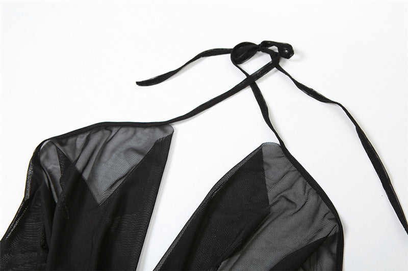 Women Summer Patchwork Sexy Mesh See-Through Backless Maxi Dress 19