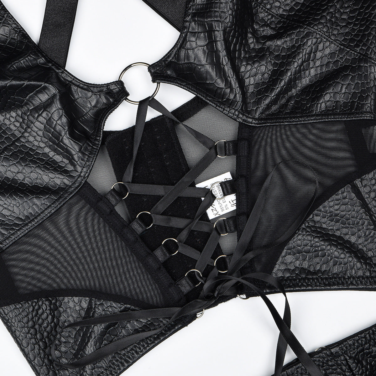 Women mesh Lace-Up crossover Halter Neck sexy lingerie two-piece set 12