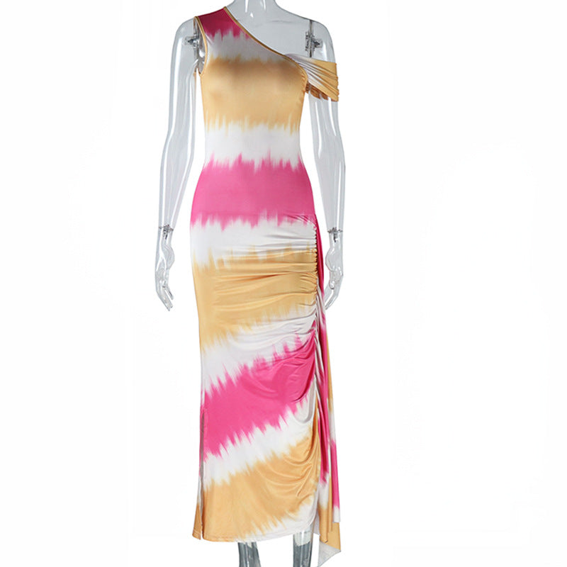 Slash Shoulder Tight Fitting Dress Printed Maxi Bodycon Women Dress 11