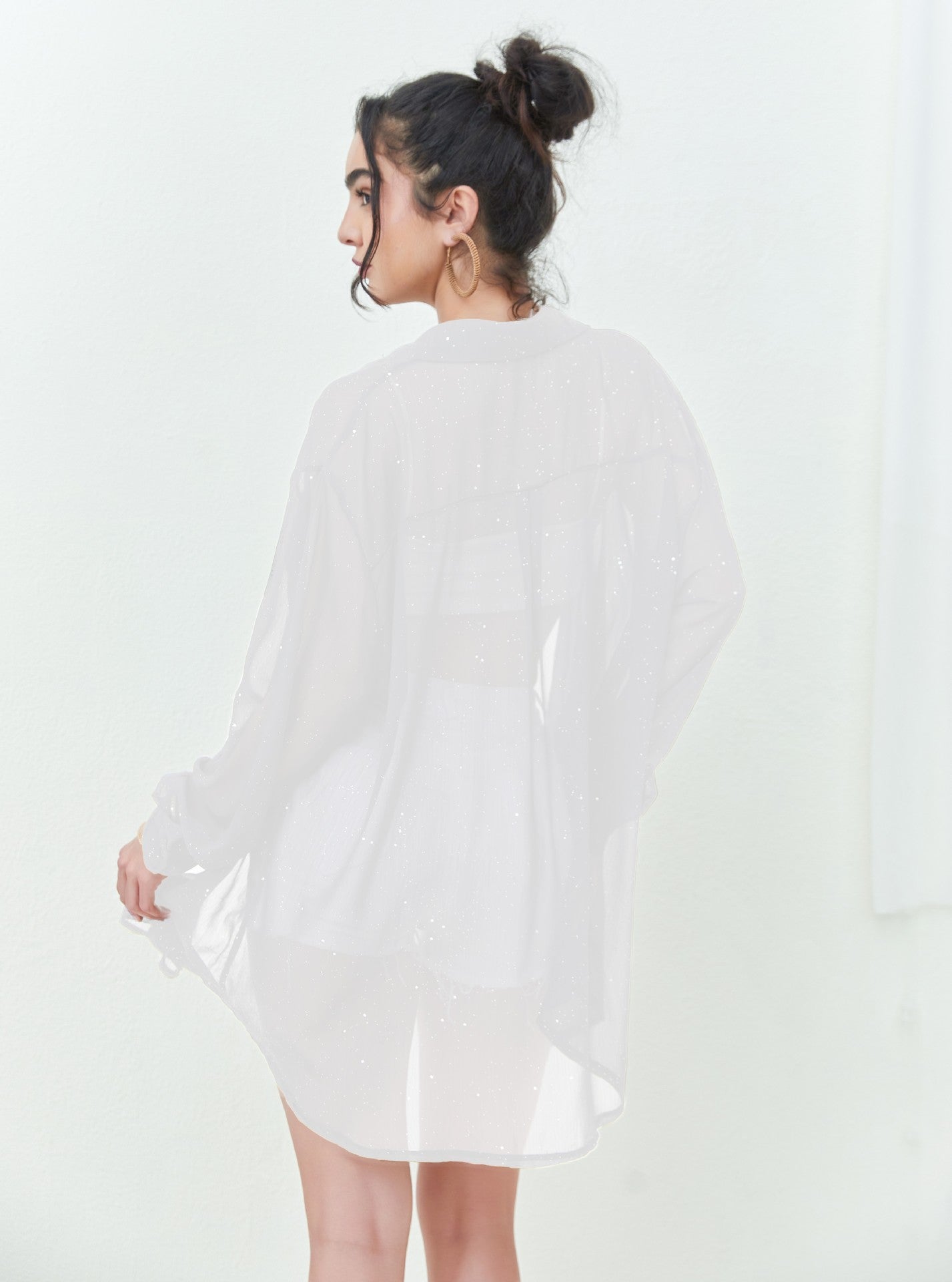 Women's Fashion Long Sleeve Turndown Collar Sequined Shirt Casual Blouse 7