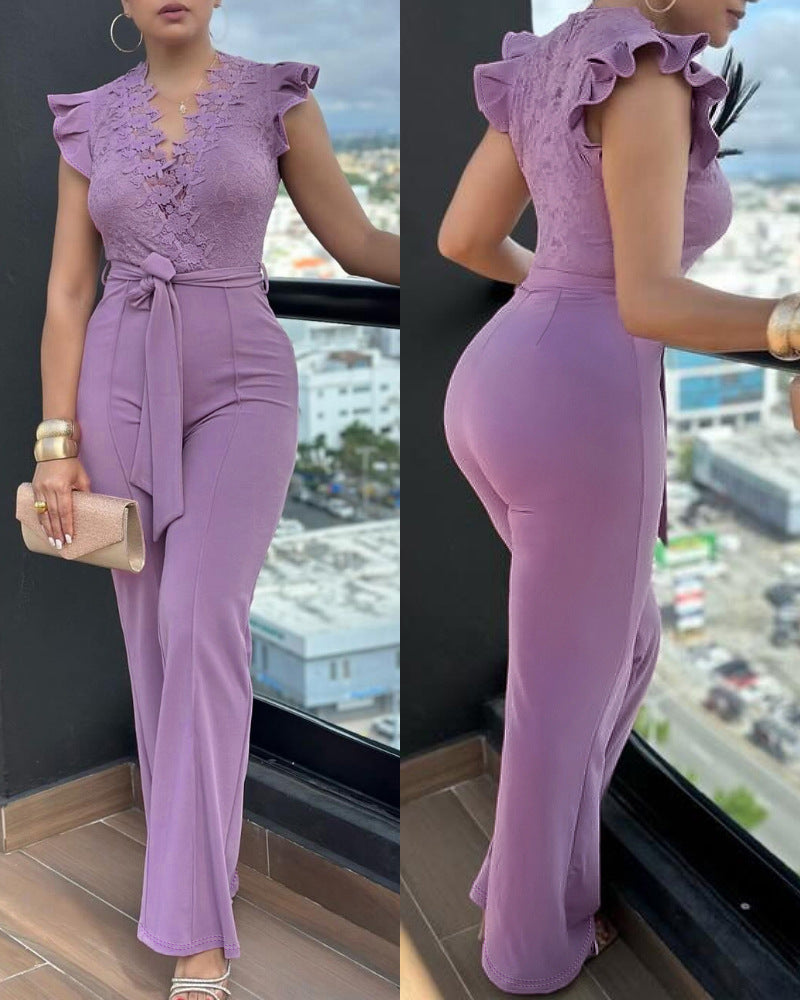 Women Lace Patchwork Wide-Leg Jumpsuit 4