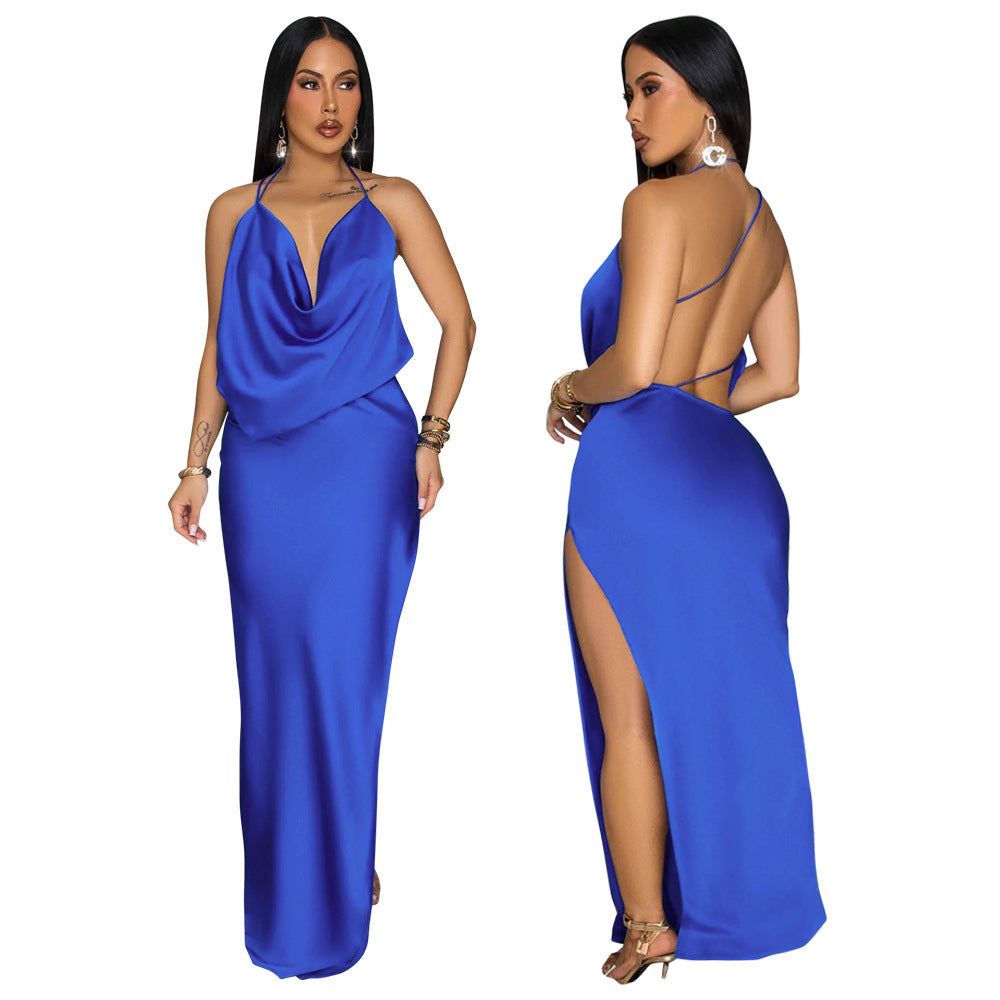 Women split backless maxi dress