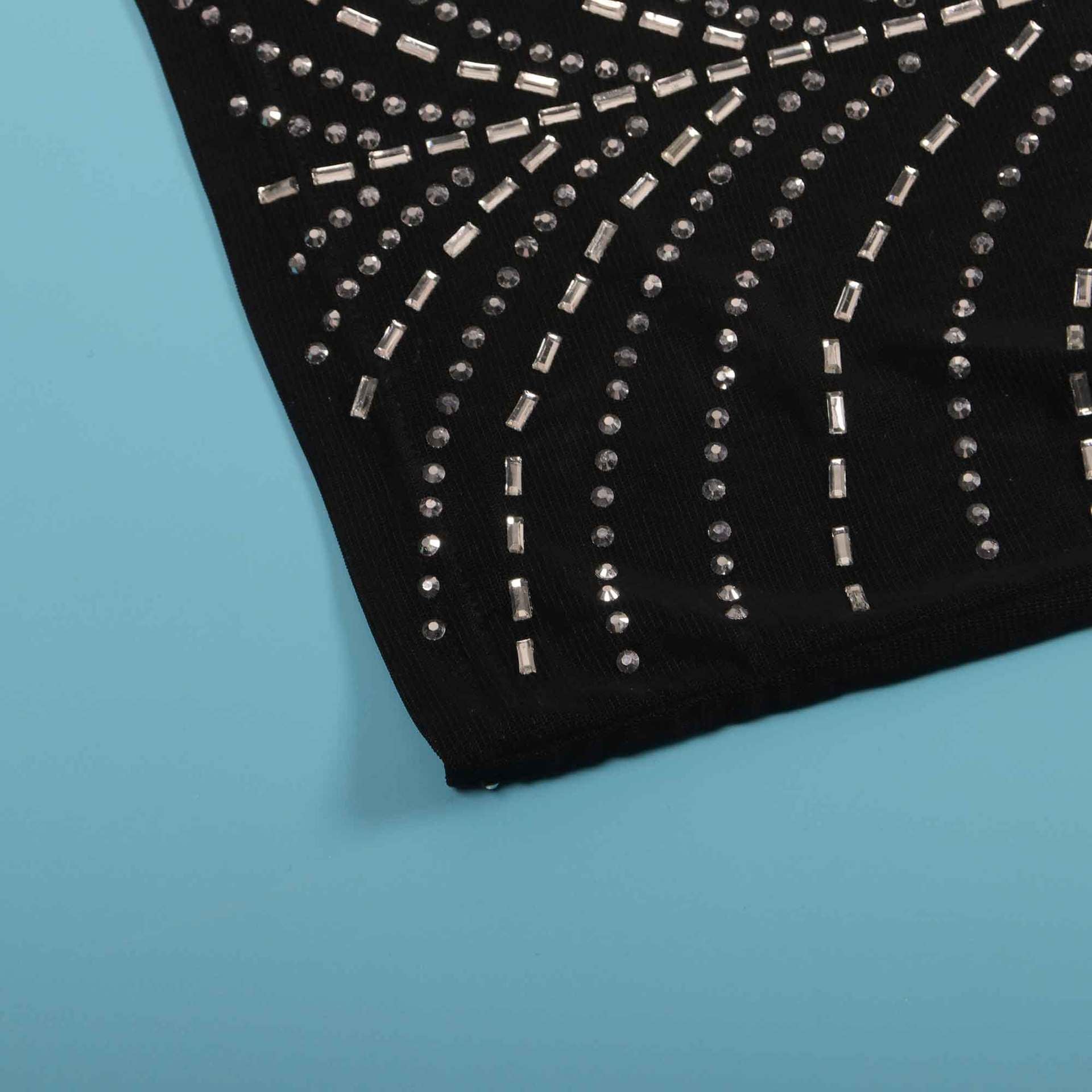 Sexy Feather Beaded See-Through Long Sleeve Patchwork Bodycon Dress 19