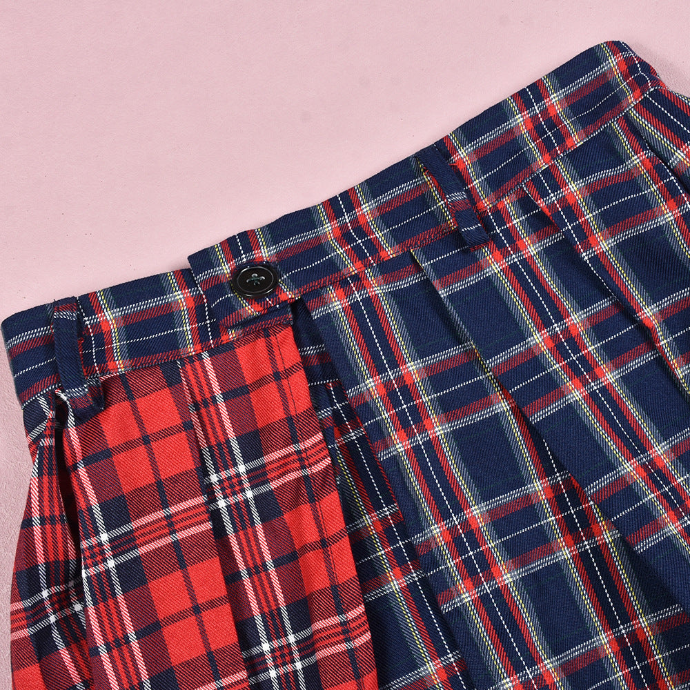 Patchwork Contrast Plaid Women's Skirt 8