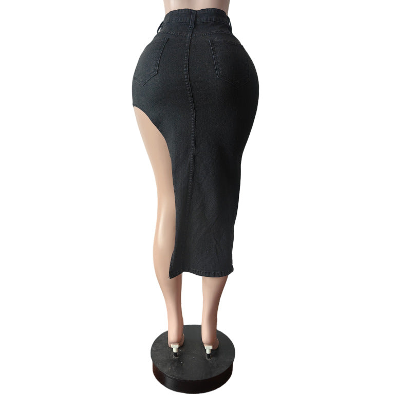 Stretch Letter Embroidered Seven-Part Denim Skirt 6