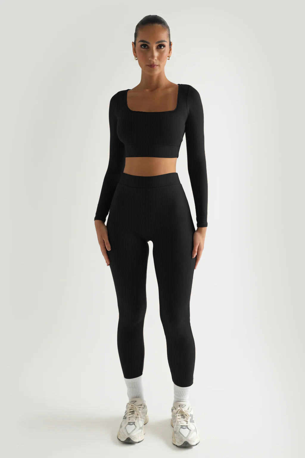 Women Winter Solid Long Sleeve Square Neck Top and Pant Two-piece Set 10