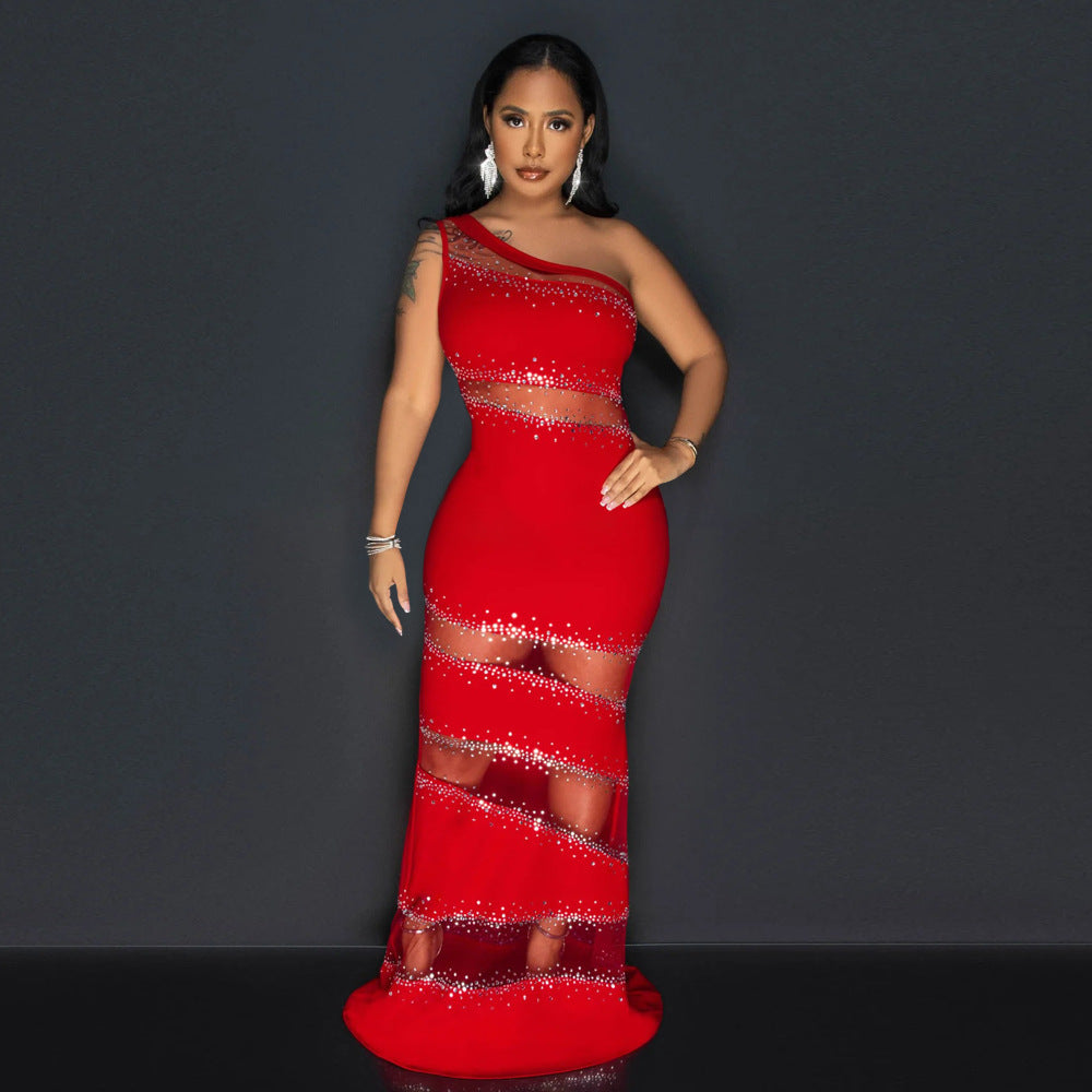 Women Sleeveless Beaded Patchwork Solid Dress 6