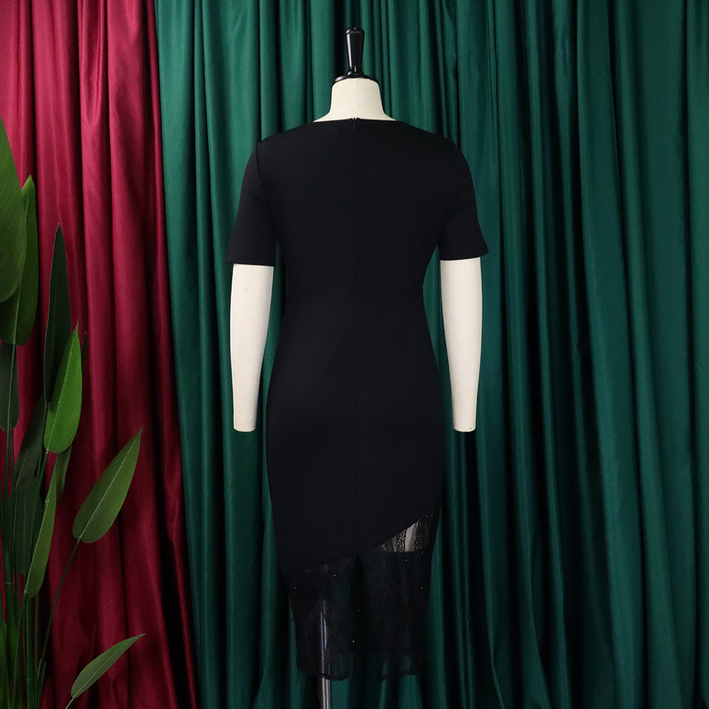 Plus Size Womenlace Patchwork Beaded Bodycon Dress 19