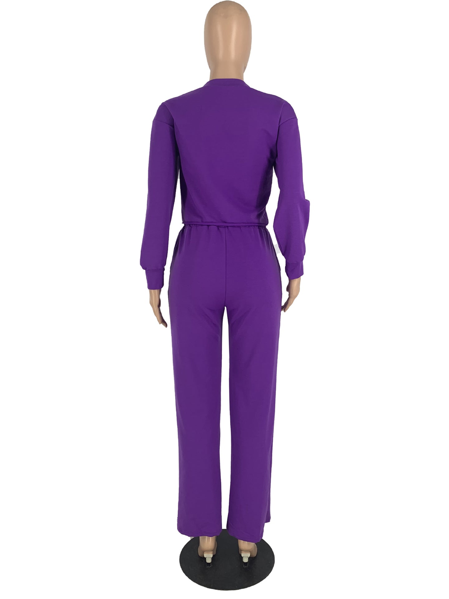 Solid Color Long Sleeve Pocket Straight Pants 2 Piece Set 43