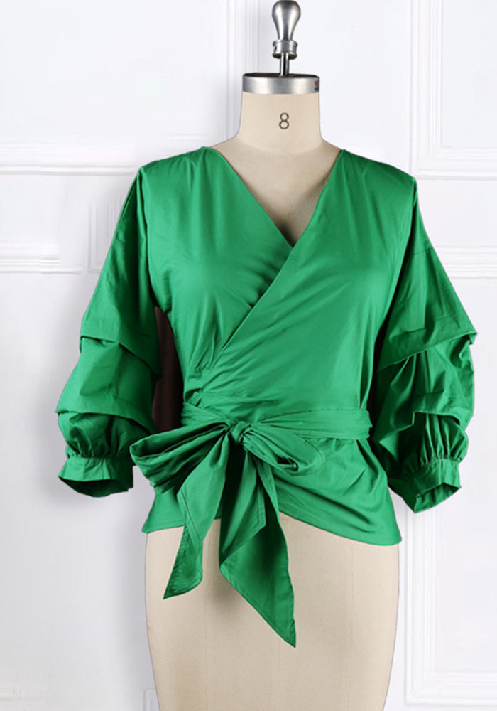 Plus Size Women's Clothing Cross Lace-Up Bubble Sleeve Sexy V-Neck Casual Shirt Top