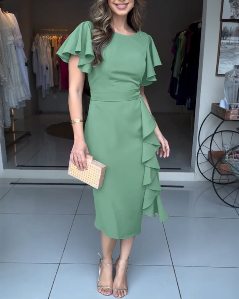 Women Multi-layered Ruffle Short Sleeve Dress