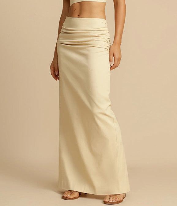Spring Summer Turndown Collar Sleeveless Top Long Skirt  Casual Two-Piece Set 9