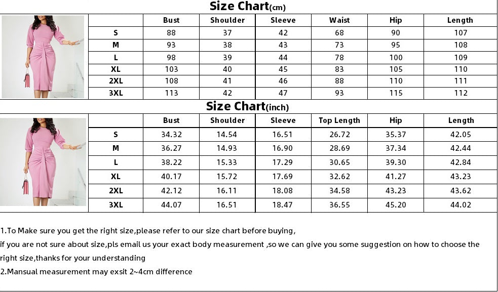 Women's Fashion Chic Pleated Bodycon Plus Size Dress Pencil Dress 10